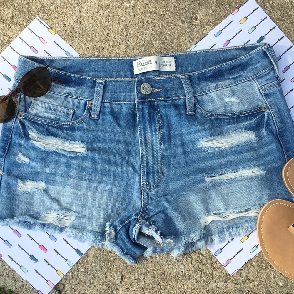 Faded blue distressed shorts